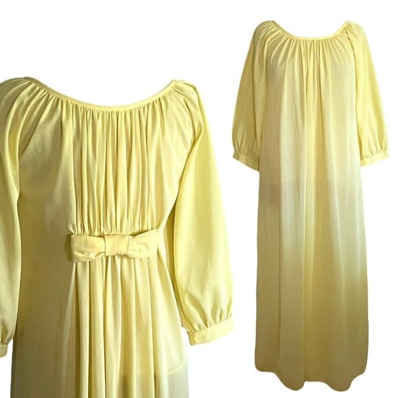 Ro-Vel of California Vintage 1960s Womens Nightgown Sz S Yellow Nylon Bow Back - Picture 1 of 11